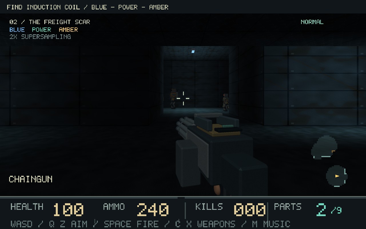 An opened hidden room releases enemies into the Freight Scar annex, with the chaingun in view.